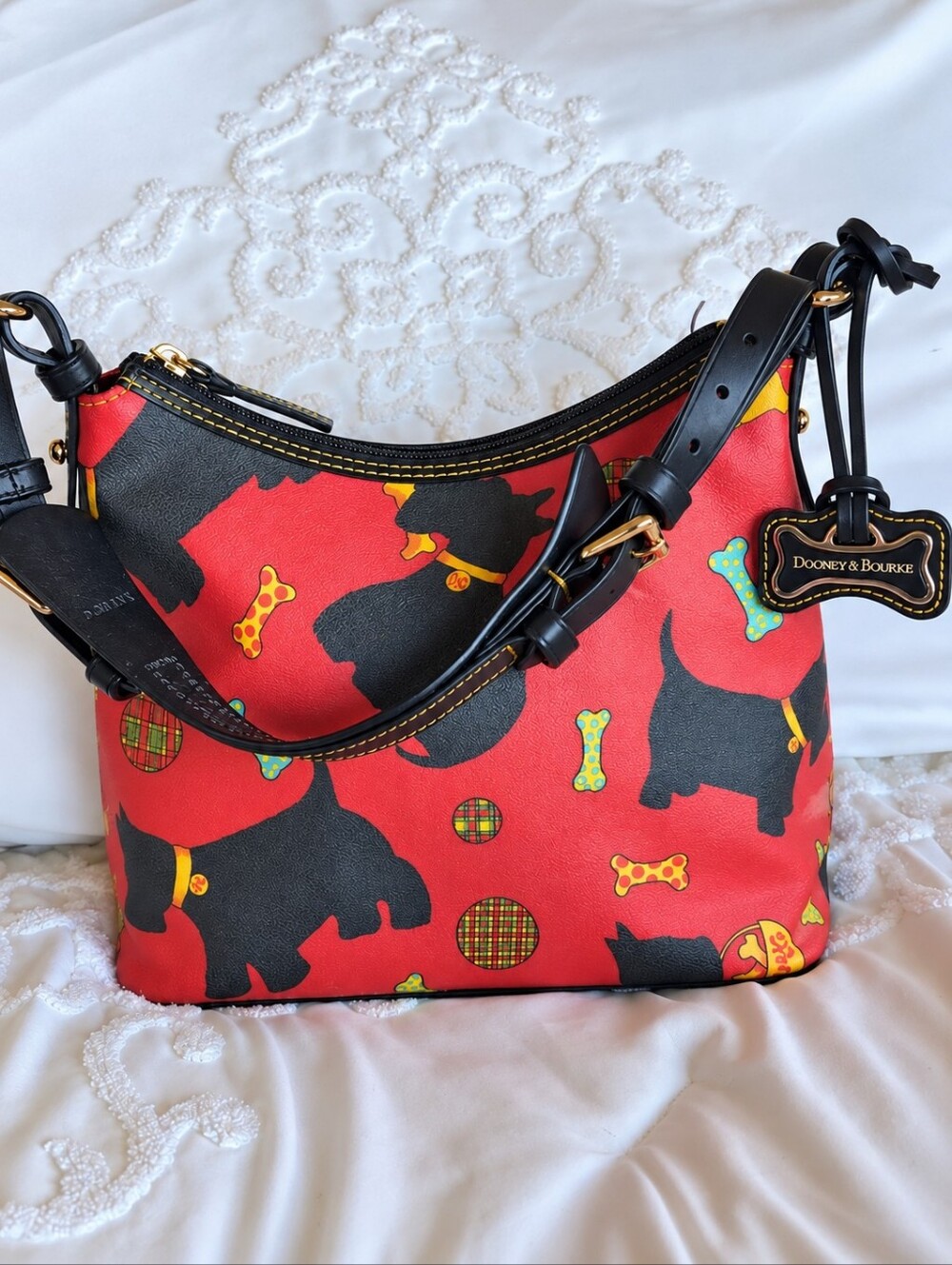 DOONEY & BOURKE Scottie Dog Coated Canvas Shoulder Bag Red /Black